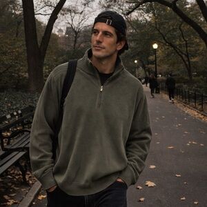 Calvin Klein 1/4 Zip Sweater EUC Mens Large Olive Green JFK Jr. Style 90s